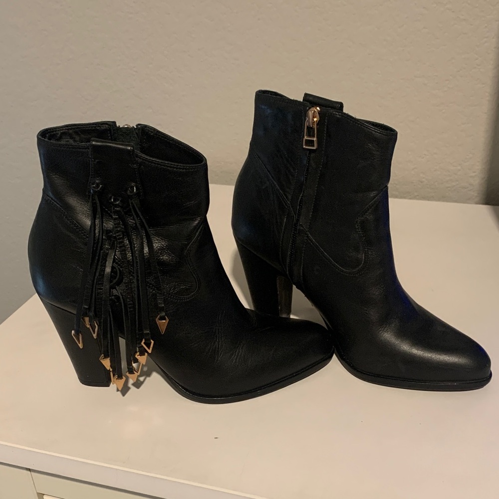 Matisse Black Ankle Boots with Gold Accents